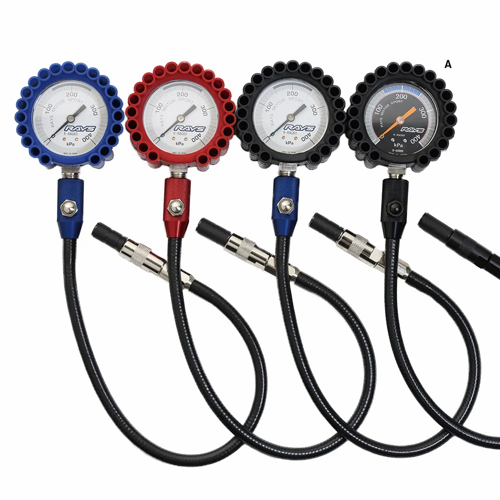 JDM RAYS Engineering Tire Air Pressure Gauge 60mm (400 kPa) Black / Blue