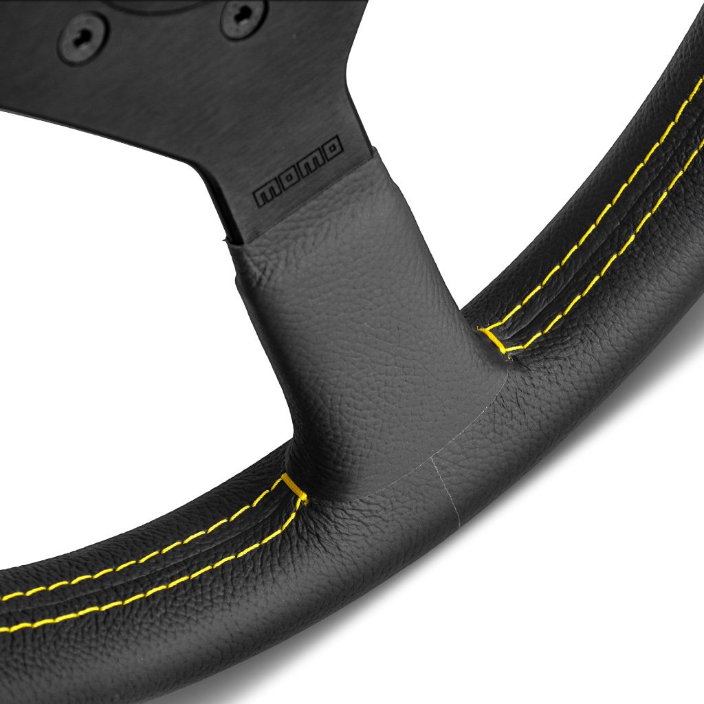 MOMO Monte Carlo Steering Wheel (350mm/BLACK LEATHER W/ YELLOW STITCH)