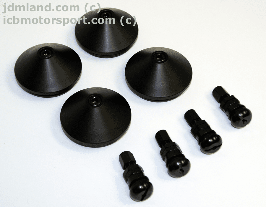 Mugen Black MF8 MF10 Center Caps (Set of 4) / Valve Stems (Set of 4)
