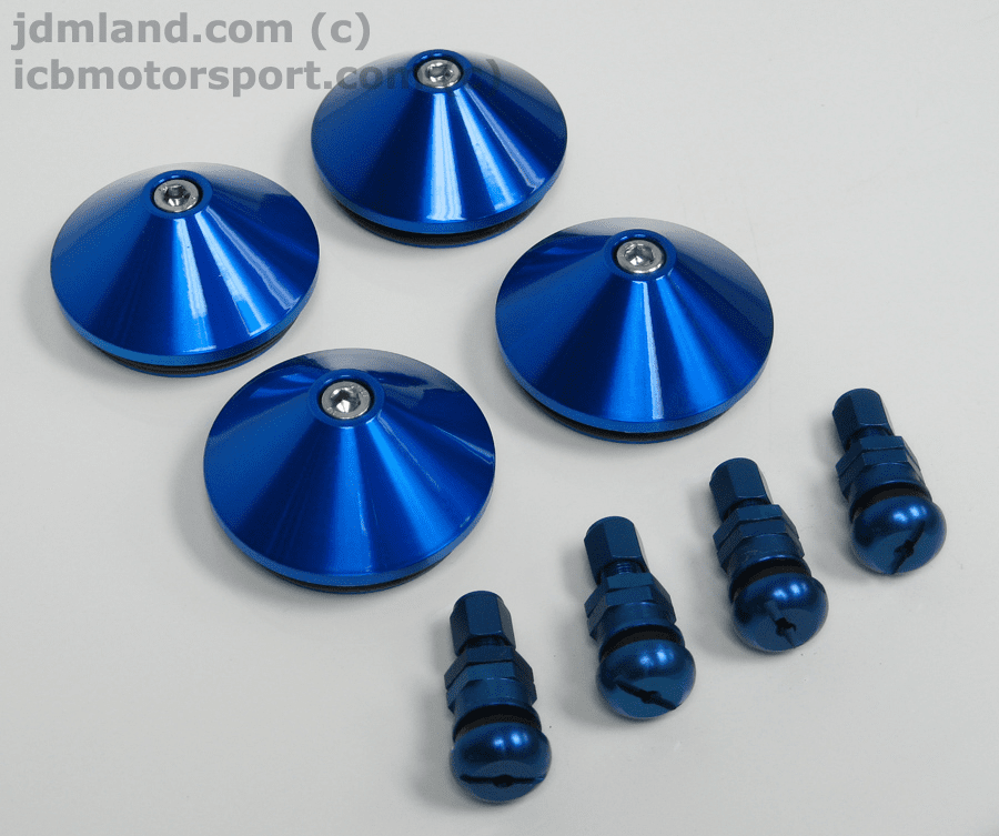  Mugen MF8 MF10 Center Caps (Not In Stock) Valve Stems Only Blue (Set of 4)
