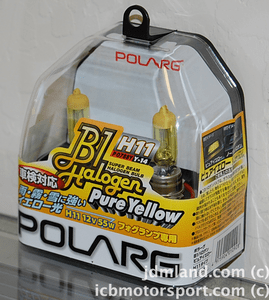 Polarg H11 Pure Yellow Headlight Light Bulbs Twin Pack