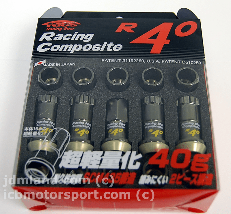 Project Kics 5 Lug R40 31876K Racing Composite Glorious Black / Black Chrome Extended Lug Nuts w/ Locks 12X1.50mm