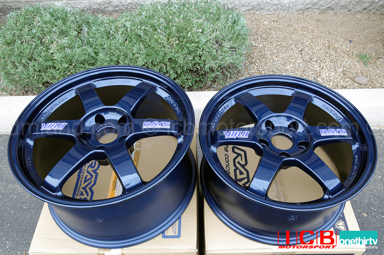 Rays Volk Racing TE37 Mag Blue Wheels Set 5X114.3 17X8 +38 Offset 18X9.5 +35 Offset Honda/Acura NSX 91-2005 NA1 NA2 NON CONCAVE
