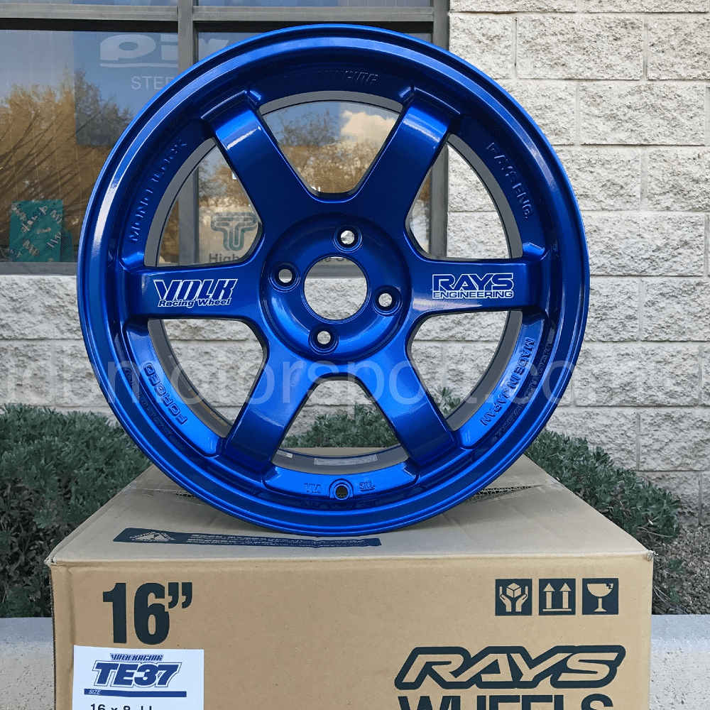 Rays Volk Racing TE37 Wheels 16X8 4X100 +25 Offset Hyper Blue Concave Face