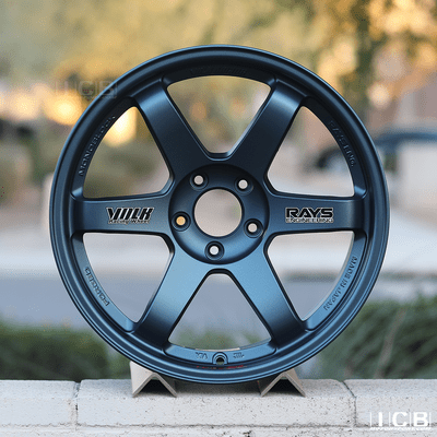 Rays Volk Racing TE37SL Tribute Edition Matte Blue Gunmetal / Mag Blue Wheels 18X9.5 5X114.3 +22 Offset GTR Concave Face