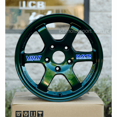 Rays Volk Racing TE37SL Wheels 15X8 4X100 +35 Offset Tribute Edition Racing Green