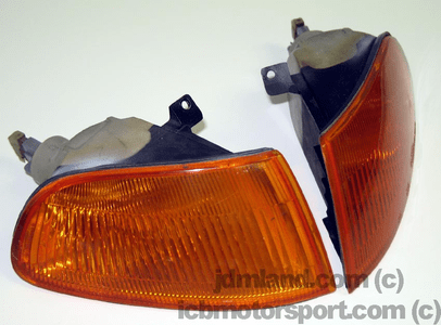 For Honda Civic EG EJ JDM Black Headlights Smoked Amber