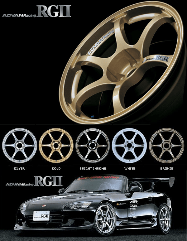 Yokohama Advan RG II Honda S2000 AP1 AP2 17X7.5 17X8.5 Gold White IN STOCK