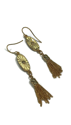 Clover on Burgundy Skinny Oval Earrings w/Tassel