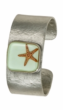 Starfish on Aqua MED Square Cuff Bracelet