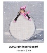 LITTLE GIRL WITH PINK SCARF ON SNOWBALL by Patti Mann