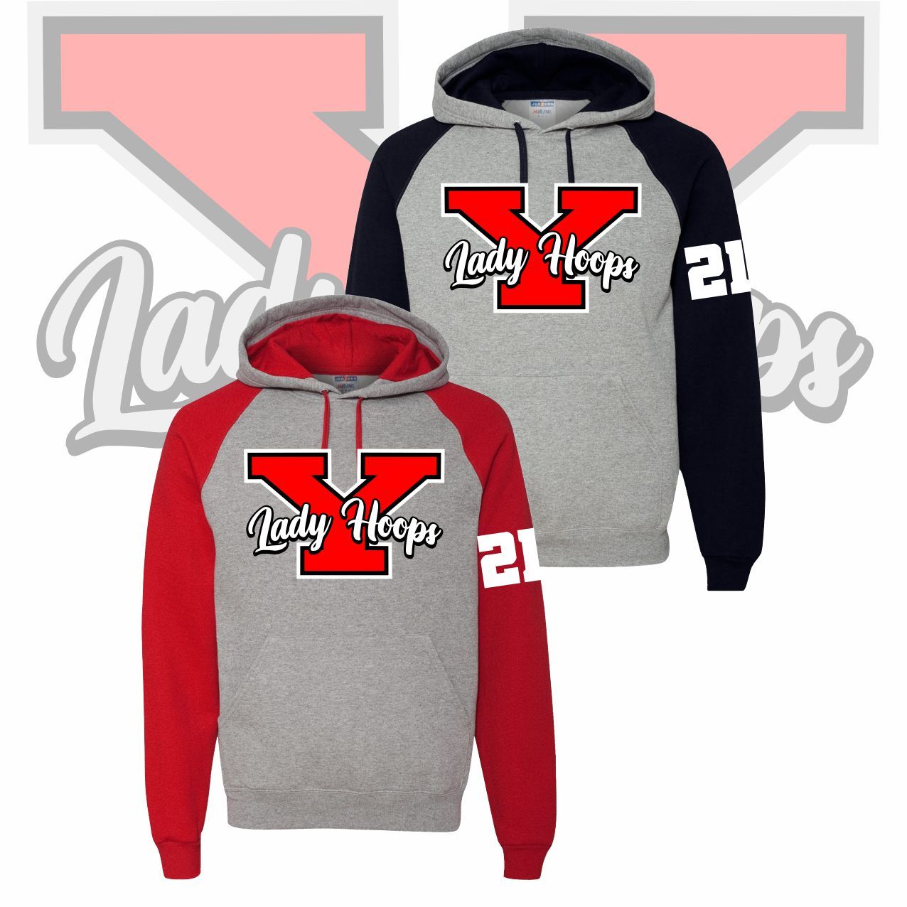 Yelm HS Girls Basketball Raglan Colorblock Pullover Hooded Sweatshirt