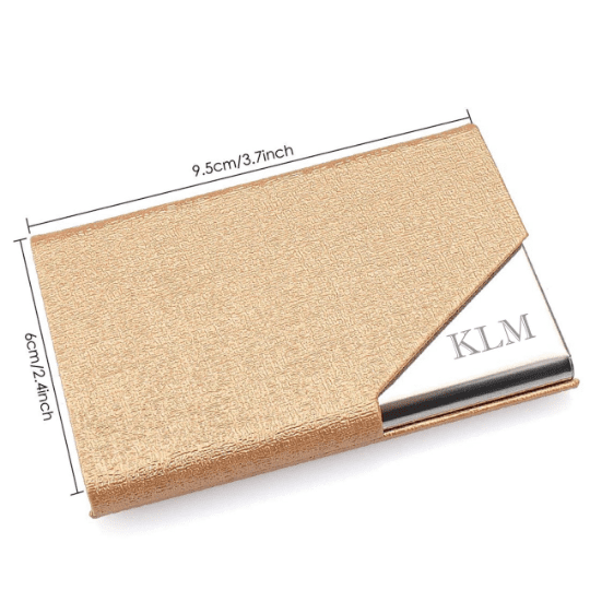 Gold Leatherette Business Card Holder > Engraved Business Card Cases