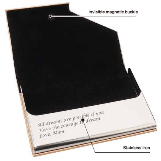 Gold Leatherette Business Card Holder > Engraved Business Card Cases