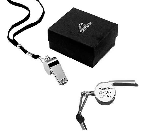Silver or Gold Coach's Whistles With Lanyard > Keychain Engraved