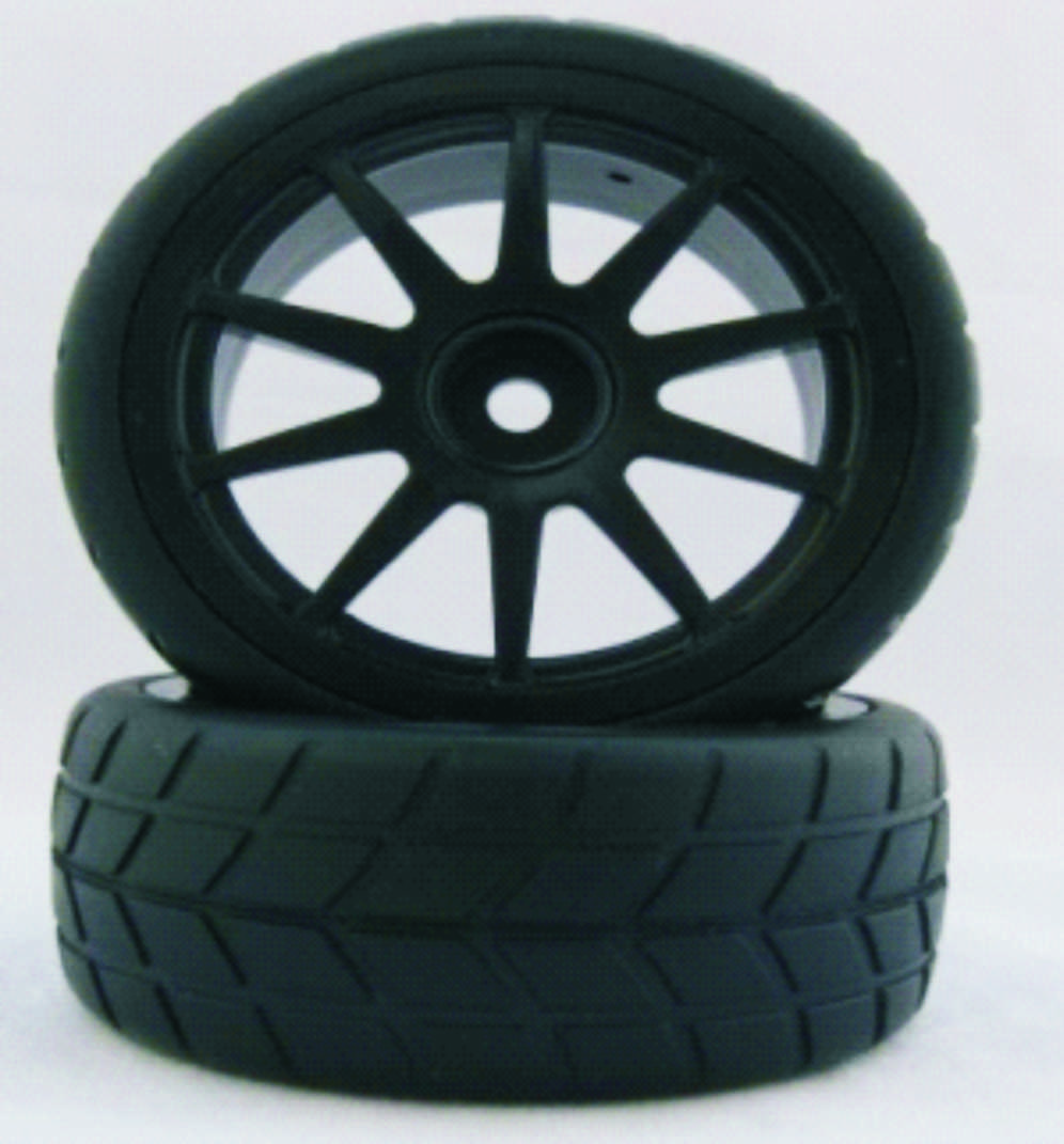 1/10 Touring Car Run Flat Rims & Tires Black