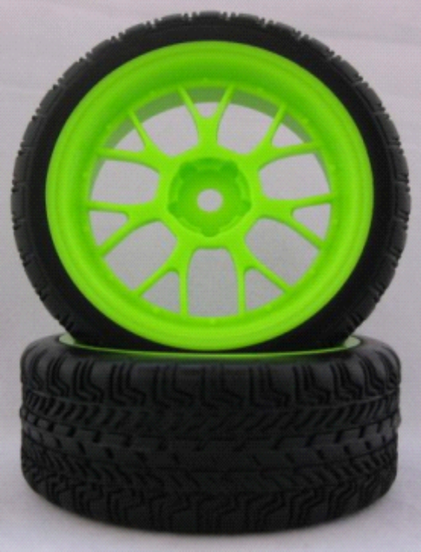 1/10 Touring Car Run Flat Rims & Tires Green