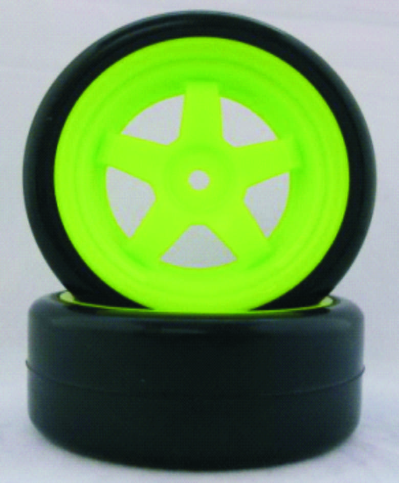 1/10 Touring Car Run Flat Rims & Tires Green