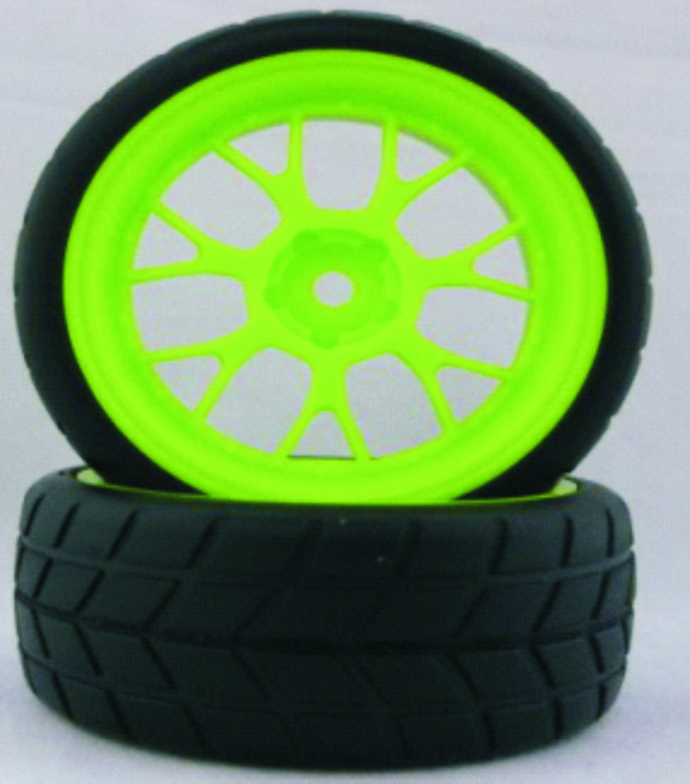 1/10 Touring Car Run Flat Rims & Tires Green
