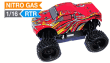Exceed RC 1/16 2.4Ghz ThunderFire Nitro Gas Powered  RTR Off Road Truck RC Remote Control Truck Ready to Run (Stripe Red)