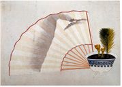 Adonis and Mt Fuji Drawn on a Fan