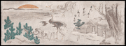 Cranes Pine Shoots Plum Tree and Rising Sun