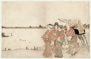 Oiran on a Pilgrimage on the Banks of the Sumida River