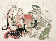 Six Women Seated Around a Bird Cage
