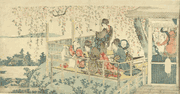 Three Women and Two Children on Balcony by Temple