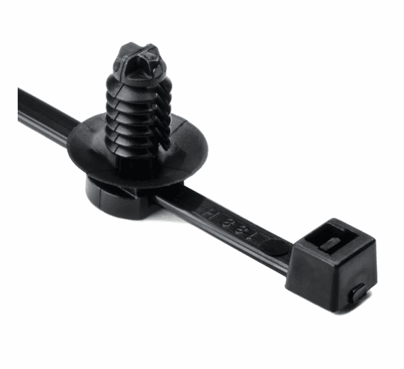 2-Piece Cable Tie with Fir Tree Mount, 8.0"L, 0.26 - 0.28" Mounting Hole Diameter, PA66HS/PA66HIRHSUV, Black, 500/pkg