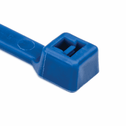 High-Temp Cable Tie, 7.9" Long, 50lb Tensile Strength, ETFE, Blue, 100/pkg