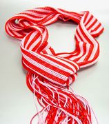 Red Pink Knit Stripes Long Wrap Scarf
