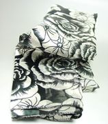 SL13X60 Black Floral Print Satin Chiffon Scarf