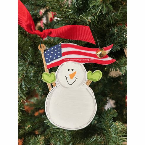 American Flag Snowman<br>Christmas Ornament