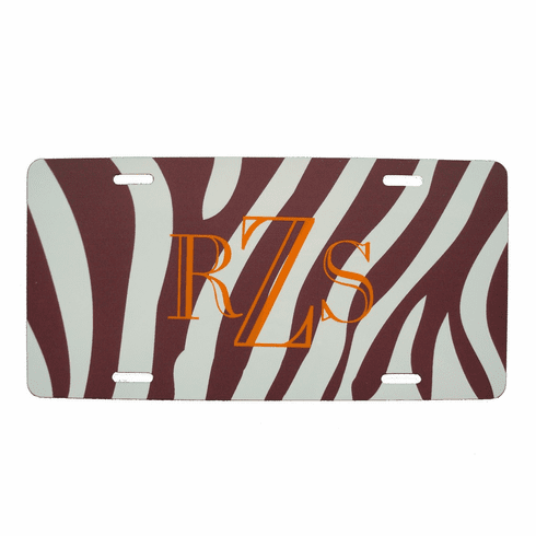 Brown Zebra License Plate