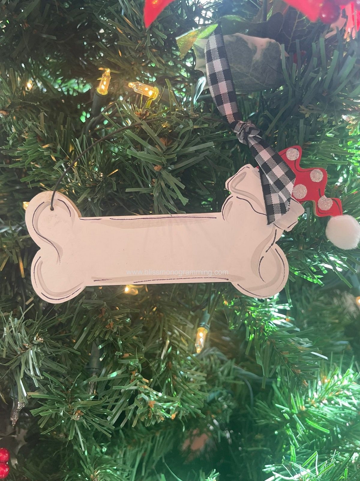 Dog Bone with Hat Christmas Ornament
