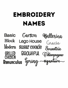 EMBROIDERY NAMES