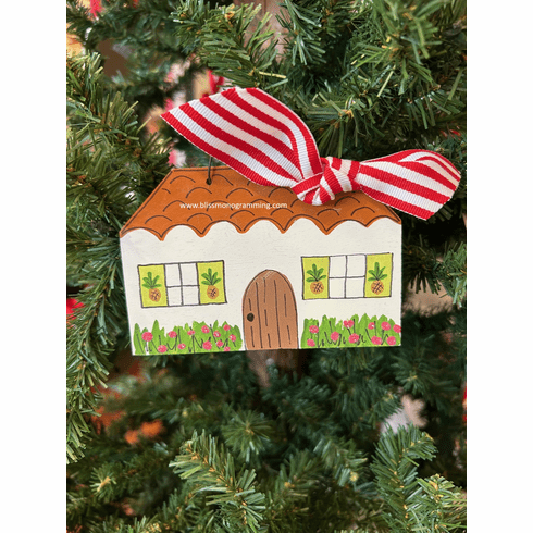 Pink and Green Cottage<br>Christmas Ornament