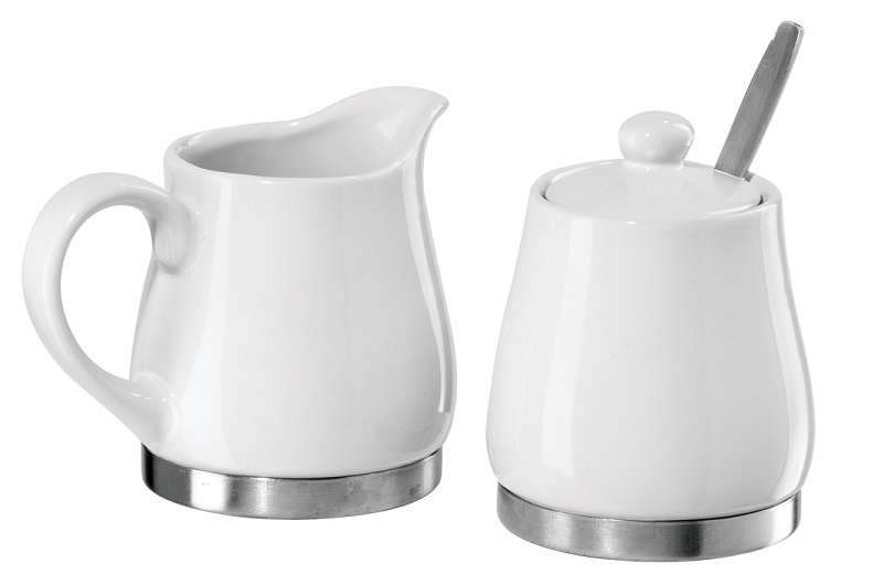 White Ceramic Sugar and Creamer Set with Steel Base (8 oz. each)