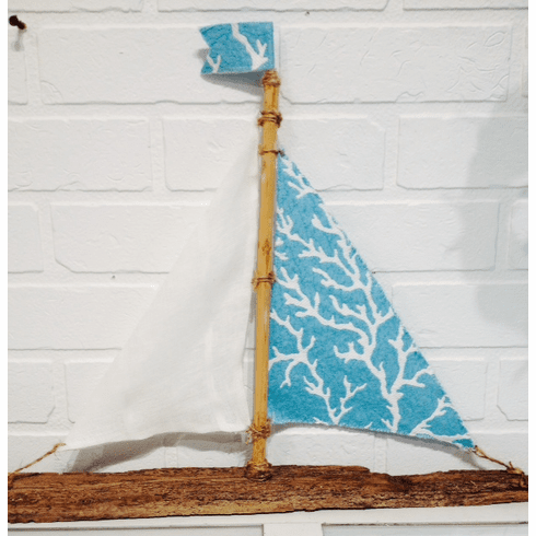 Aqua Coral Driftwood Sailboat