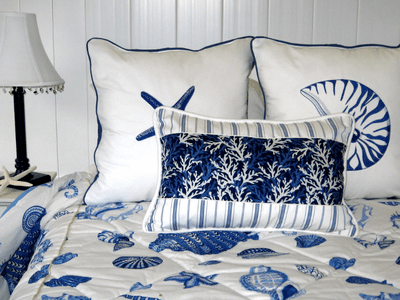 Blue Seashell and Seahorse Bedding