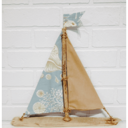 Blue Seashell Driftwood Sailboat 