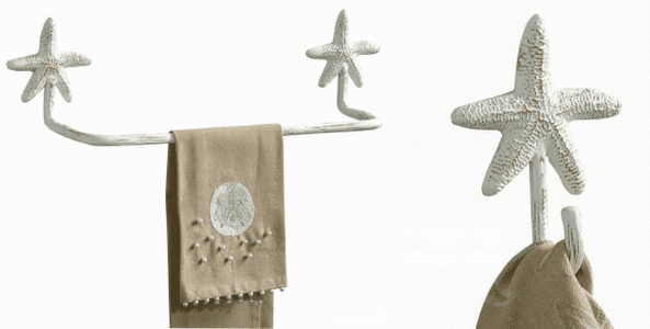 Coastal and Starfish Towel Holder and Hooks