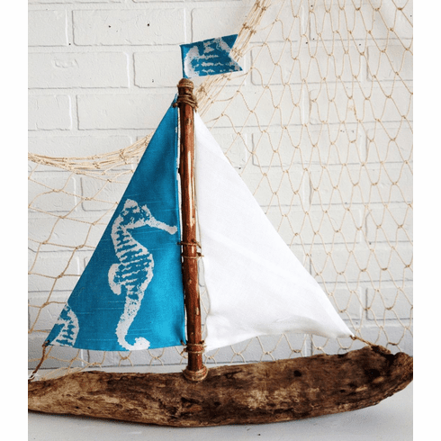 Driftwood Sailboat Aqua Seahorse