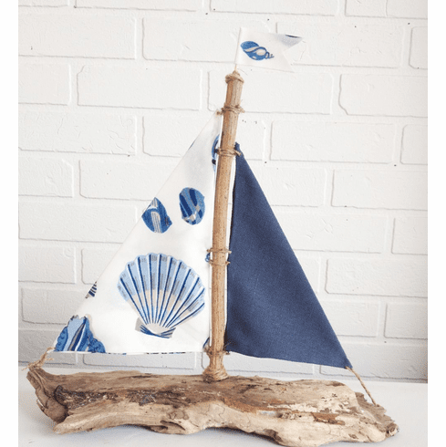 Driftwood Sailboat Blue Seashell