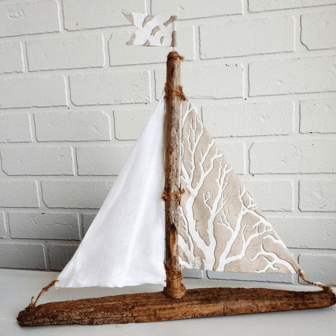 Driftwood Sailboat Natural Coral