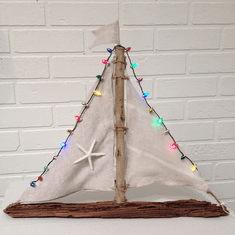 Driftwood Sailboat with Lights