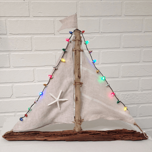 Driftwood Sailboat with Lights