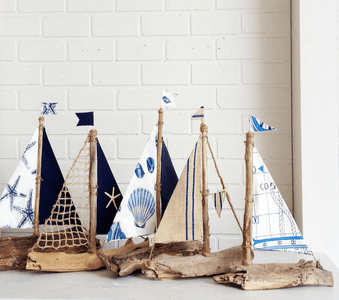 Driftwood Sailboats Blue Sea
