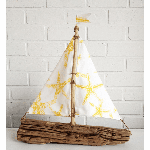 Driftwood Starfish Sailboat Oceana Yellow